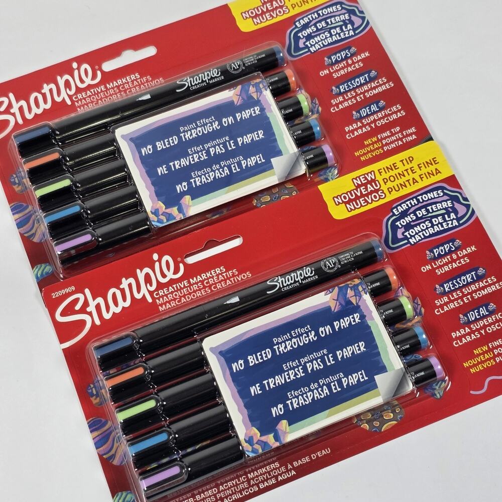 Creative Acrylic Markers Assorted Colors Brush Tip Water-Based 5 Count Set 2pk